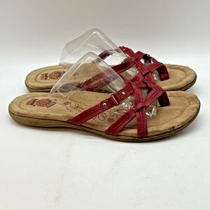 Earth Spirit Wini Slides Women's 8.5 Red Faux Leather Strappy Gelron 2000 Sandal